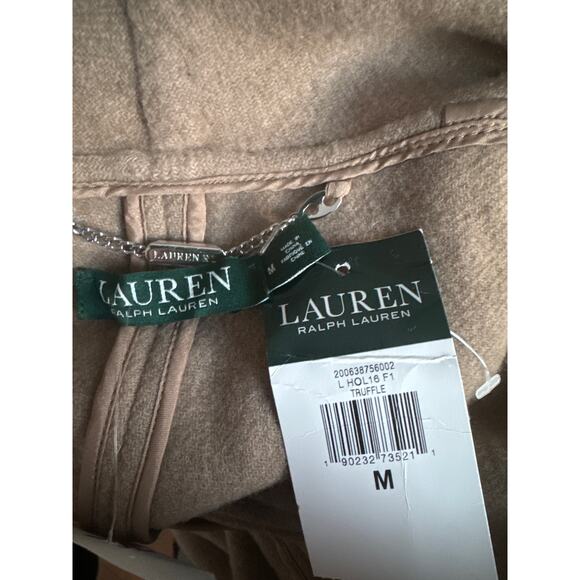 NWT Lauren Ralph Lauren truffle color draped waterfall open front coat size med - Picture 10 of 16